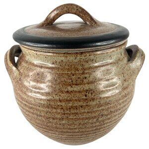 Vintage Hand Thrown Studio Pottery Stoneware Small Lidded Casserole Dish Handles